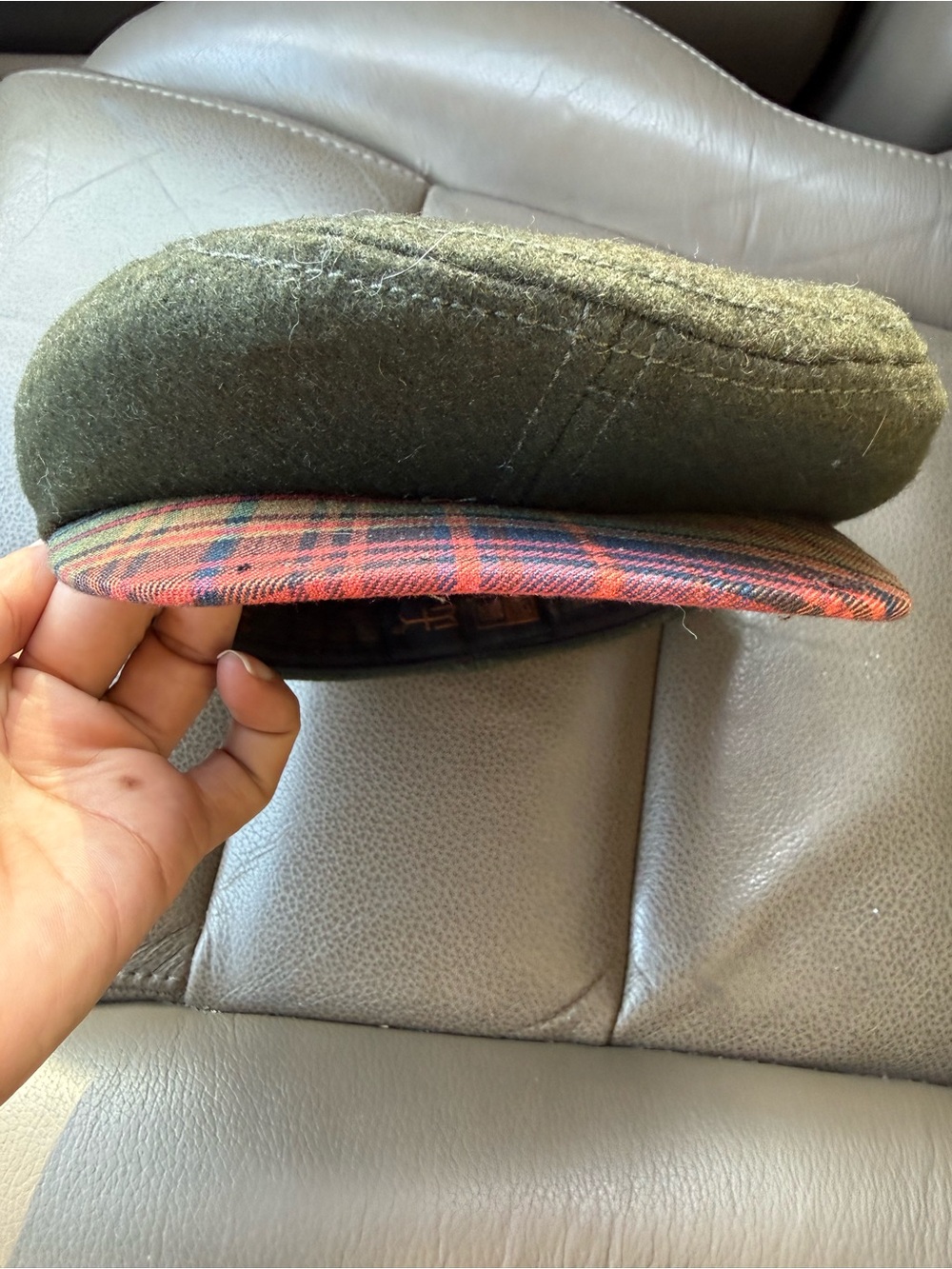 New Era Olive Green Wool Cap with Red Plaid Brim